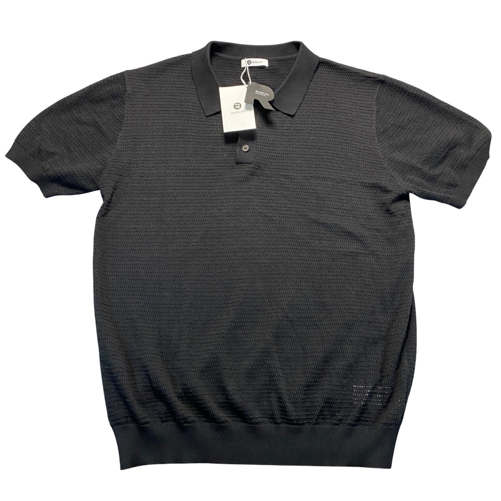 Runcati Mens Knit Polo Shirt Short Sleeve Black Textured XXL NWT